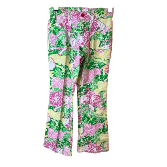Lilly Pulitzer Girls Multicolor Floral Corduroy Front Pockets Flared Pants 8 - Picture 2 of 8